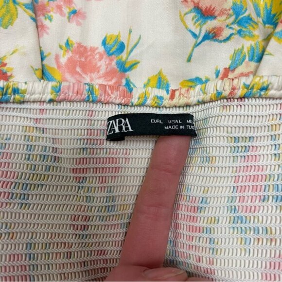 Zara Crop Top Women’s Size Large Floral Puffy Sleeve‎ Smocked Back Corset Point - Picture 13 of 14